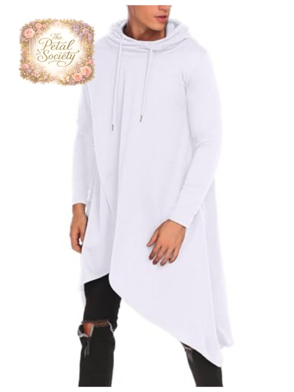 Men's Hooded Poncho Cape Cloak Asymmetric Hem Hoodie Sweatshirt